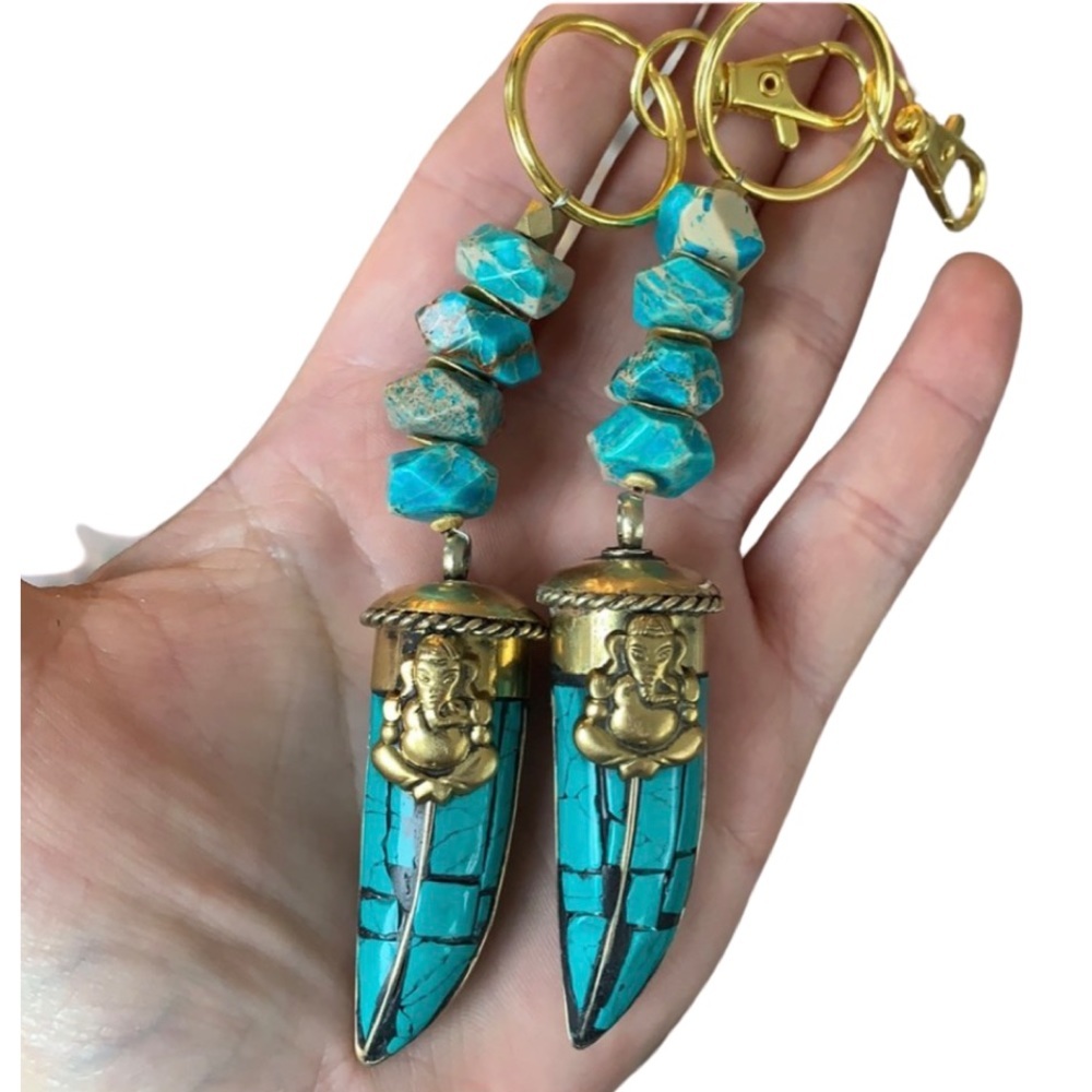 Turquoise horn beaded handmade keychain